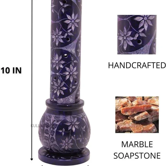 Marble Soapstone Blue Incense Stick HolderCandle BurnerTea Light Holder -